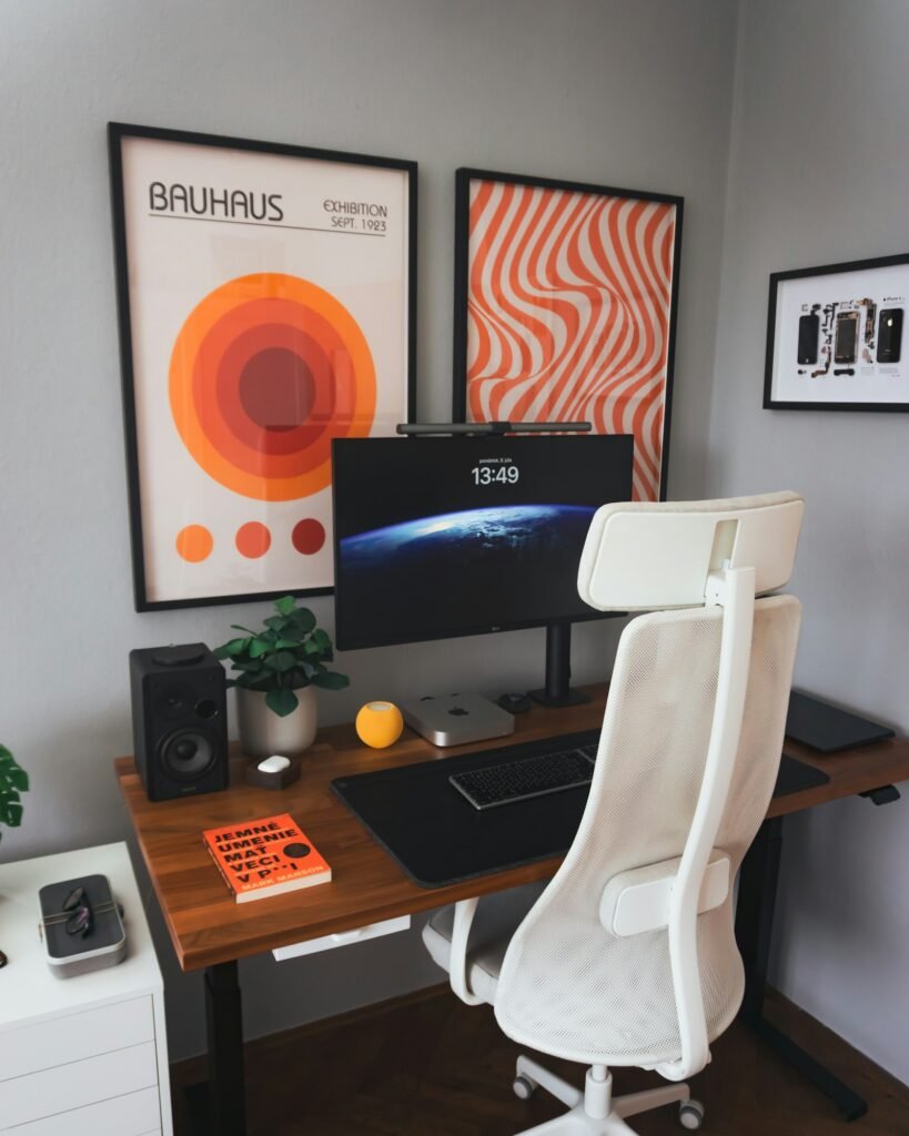 Productive desk and computer setup